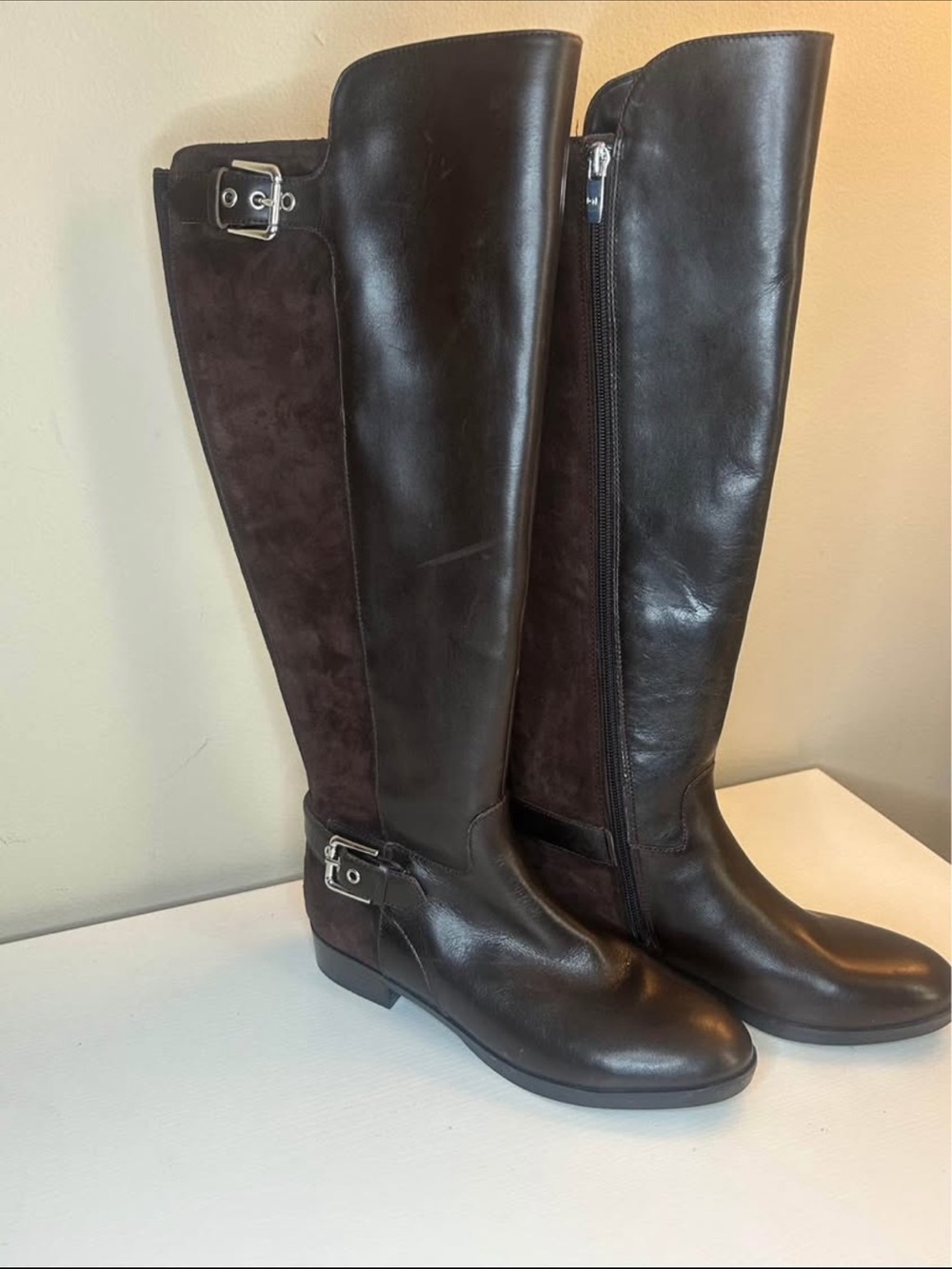 Marc Fisher Medium Calf Studded Tall Leather/Suede Boots Size 6.5